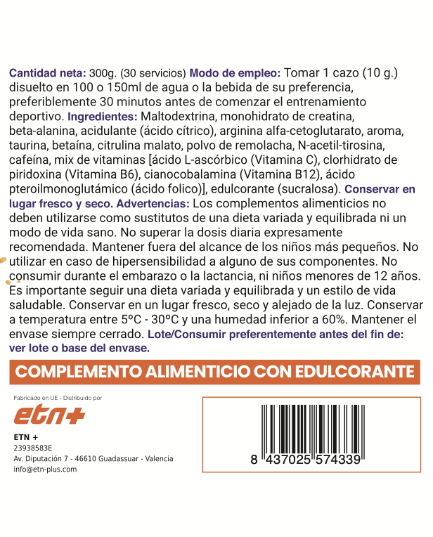 Pre-Entreno - Sabor Naranja (300 g)