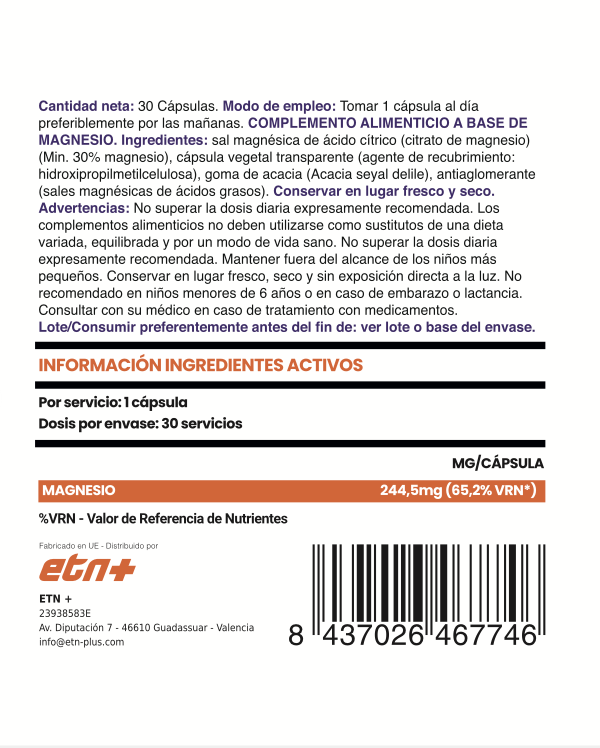 Magnesio (30 o 60 cápsulas)