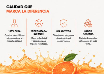 Creatina Monohidrato 200 Mesh Sabor Naranja ETN+ | 300g