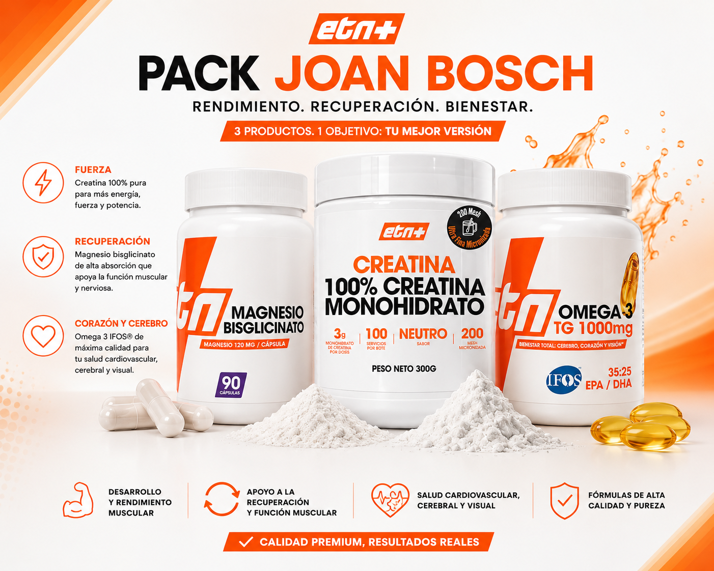 PACK JOANBOSCH - CREATINA NEUTRA + MAGNESIO BISGLICINATO + OMEGA 3 IFOS