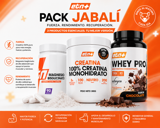 PACK JABALÍ - PROTEINA WHEY + CREATINA NEUTRA + MAGNESIO